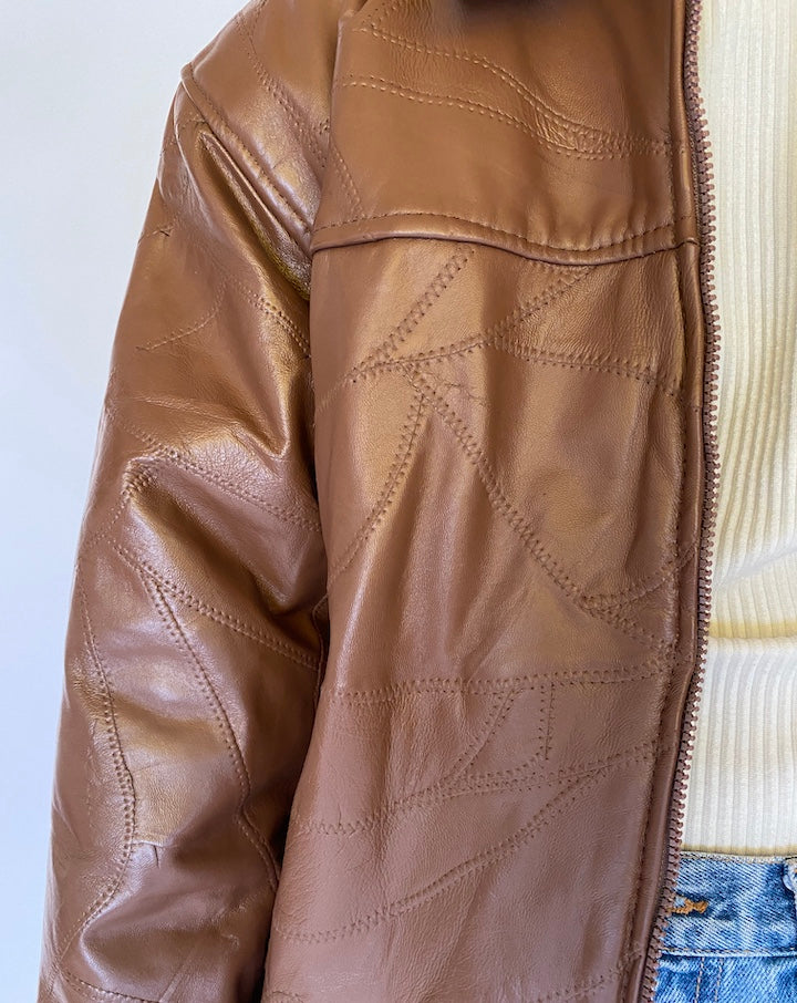 VINTAGE OVERSIZED BROWN LEATHER JACKET 4458