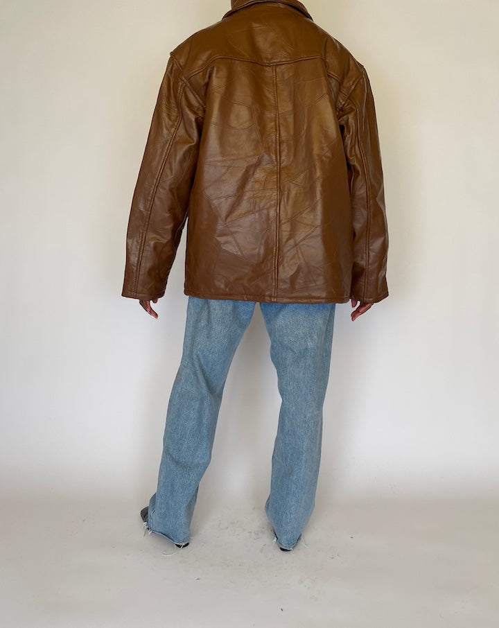 VINTAGE OVERSIZED BROWN LEATHER JACKET 4458