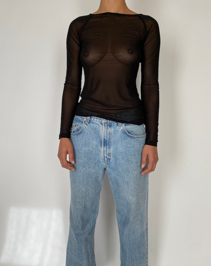 VINTAGE BLACK SHEER FISHNET TOP 2589