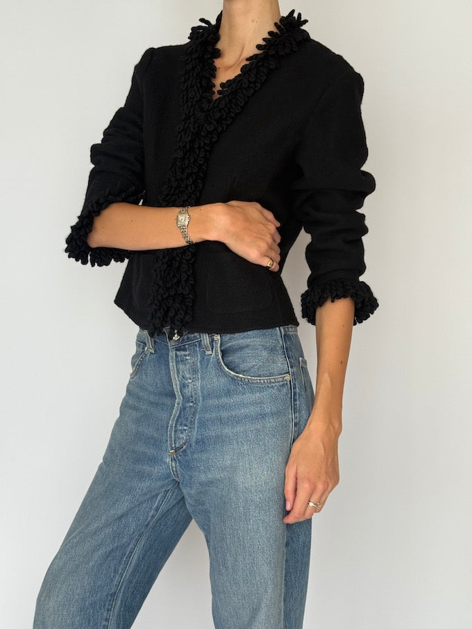 Vintage Textured Wool Jacket/Cardigan Black 6458