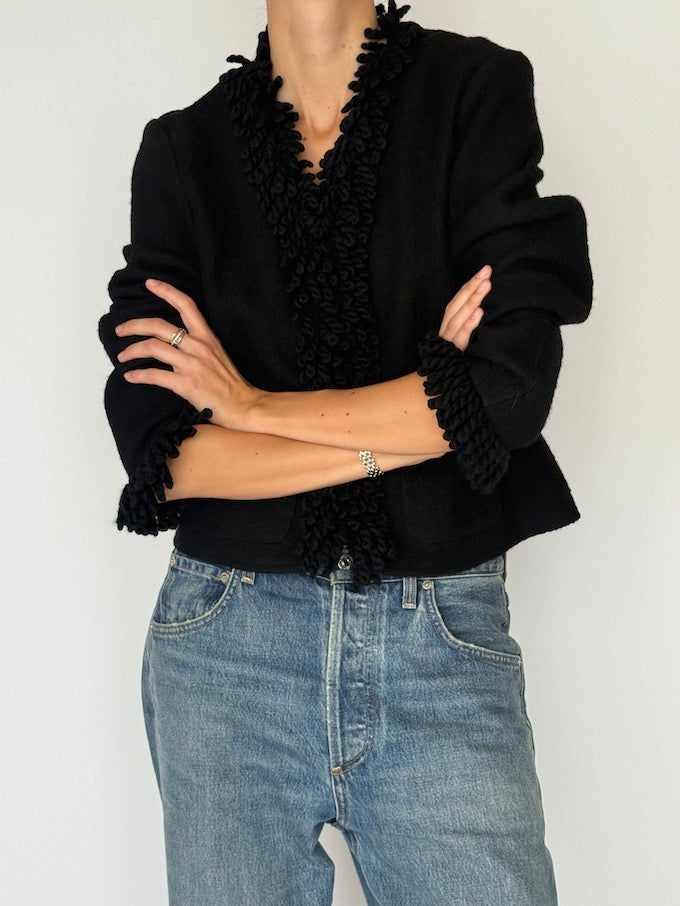 Vintage Textured Wool Jacket/Cardigan Black 6458