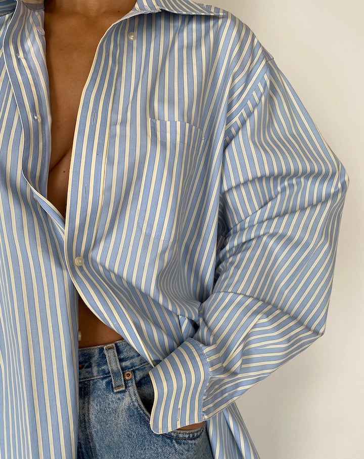 VINTAGE OVERSIZED YELLOW AN BLUE STRIPED SHIRT 2590