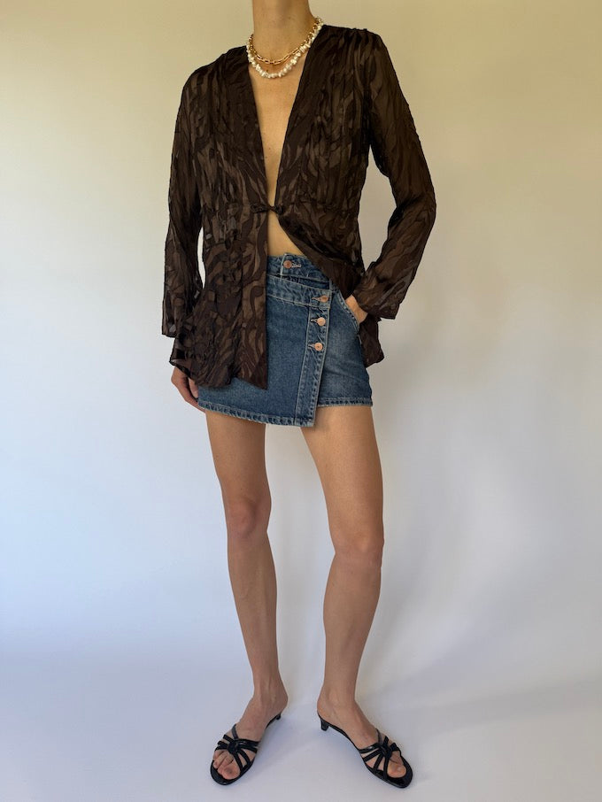 Vintage Sheer Zebra Burnout Blouse in a Silk Blend 6065