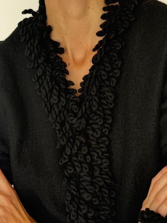 Vintage Textured Wool Jacket/Cardigan Black 6458