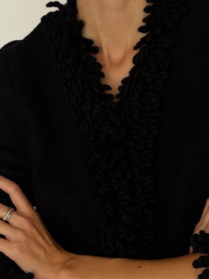 Vintage Textured Wool Jacket/Cardigan Black 6458