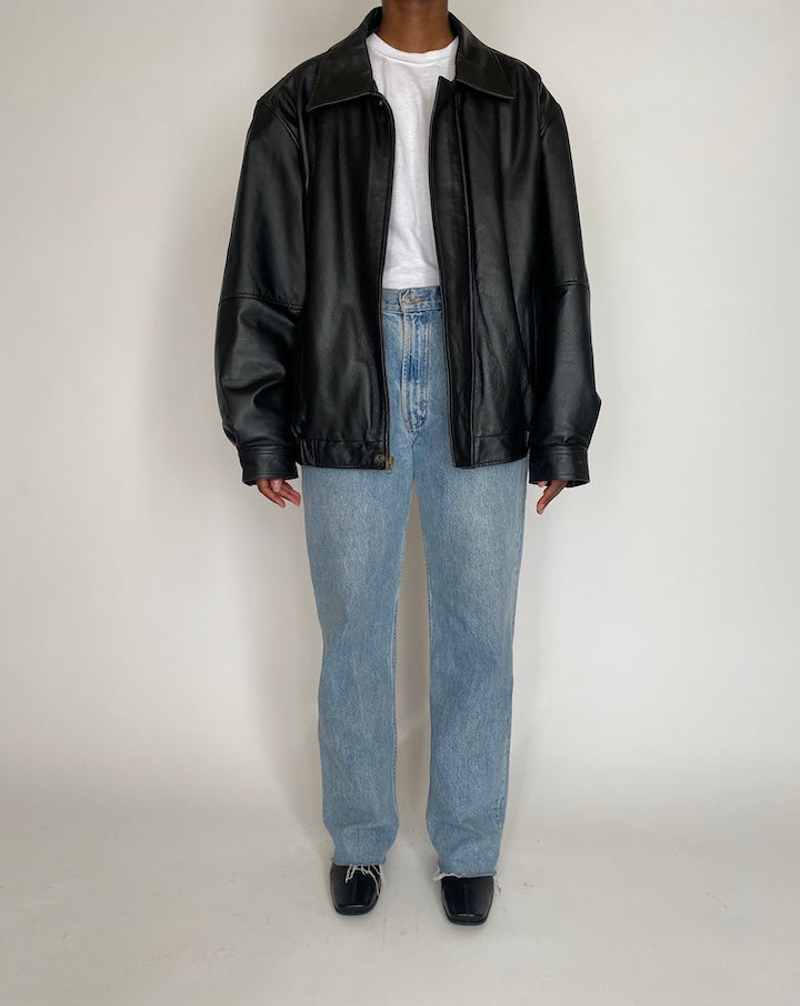 VINTAGE OVERSIZED BLACK LEATHER JACKET 4041