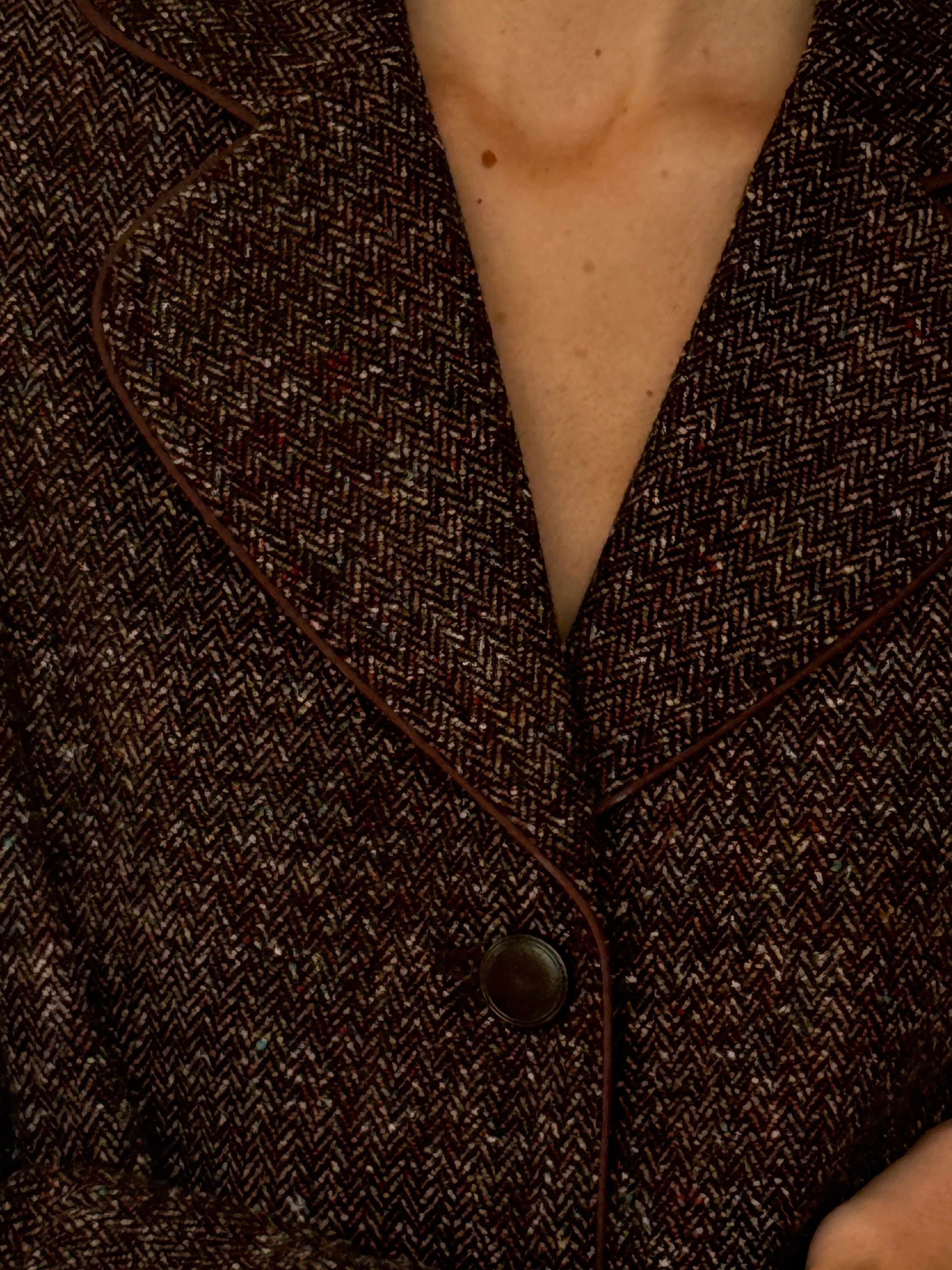 Vintage Tailored Herringbone Blazer Brown 7014