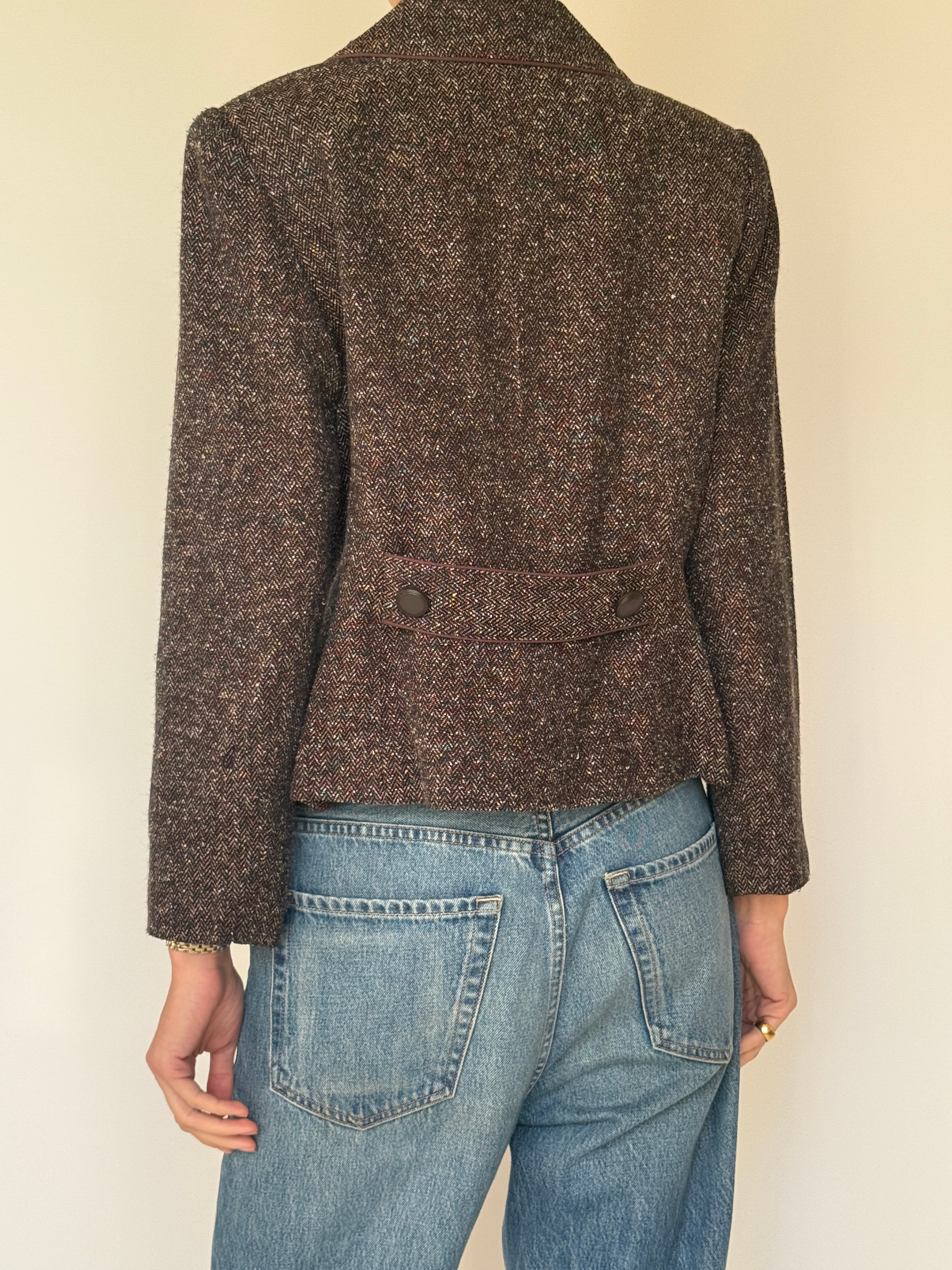Vintage Tailored Herringbone Blazer Brown 7014
