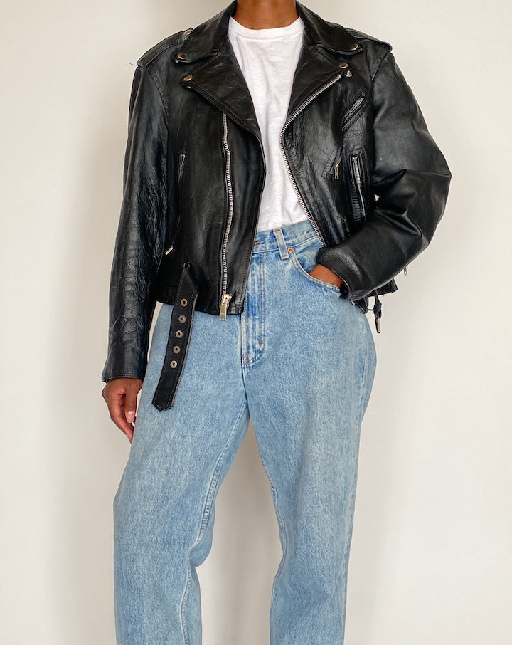 VINTAGE BLACK BIKER MOTO JACKET 4042