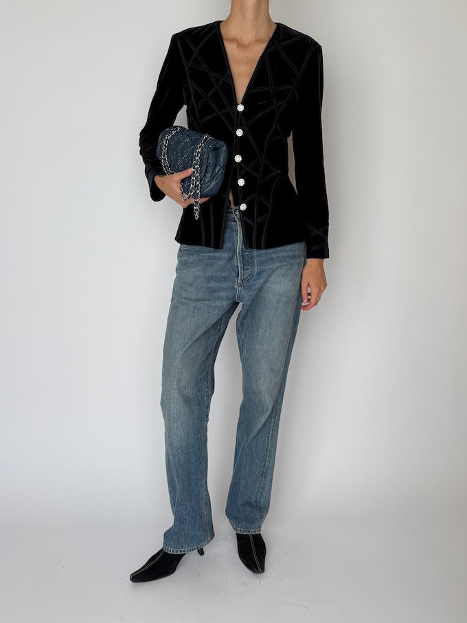 Velvet Velvet Blazer Jacket with Crystal Buttons 6476