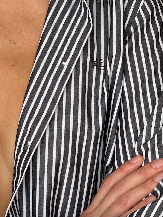 Vintage Ralph Lauren Shirt in Matte Black & White Stripe 6494