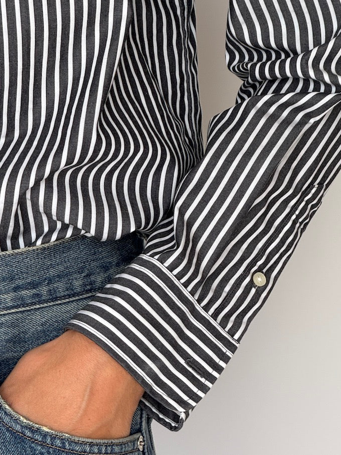 Vintage Ralph Lauren Shirt in Matte Black & White Stripe 6494