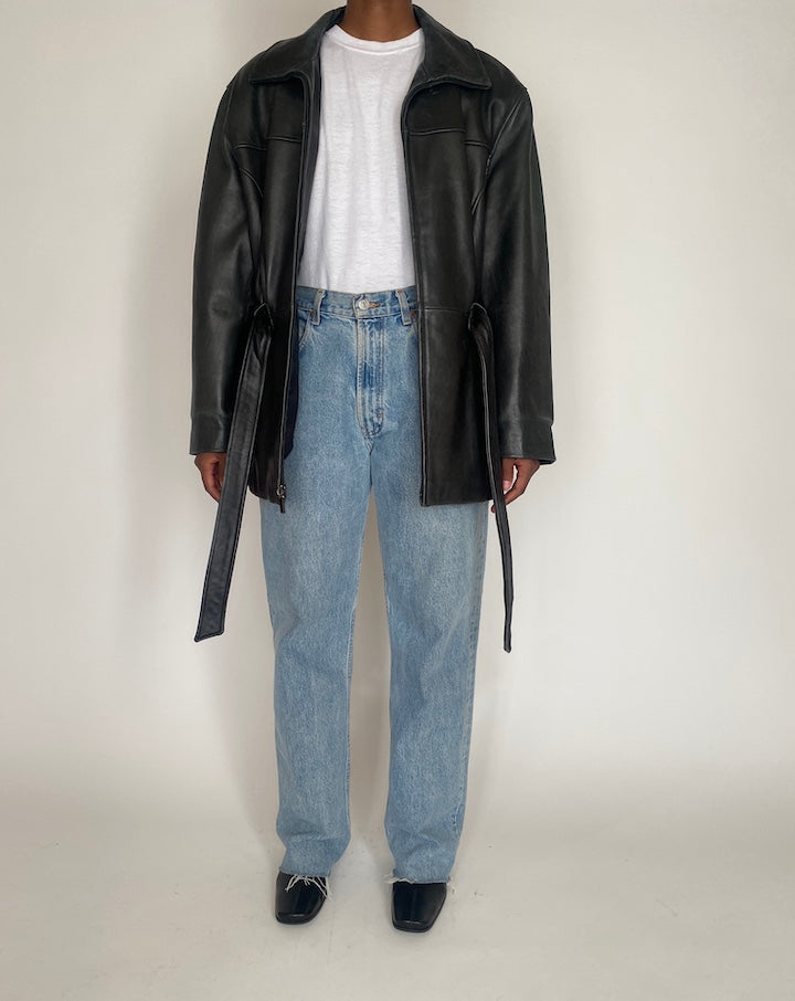 VINTAGE BLACK SHORT TRENCH LEATHER JACKET 4050