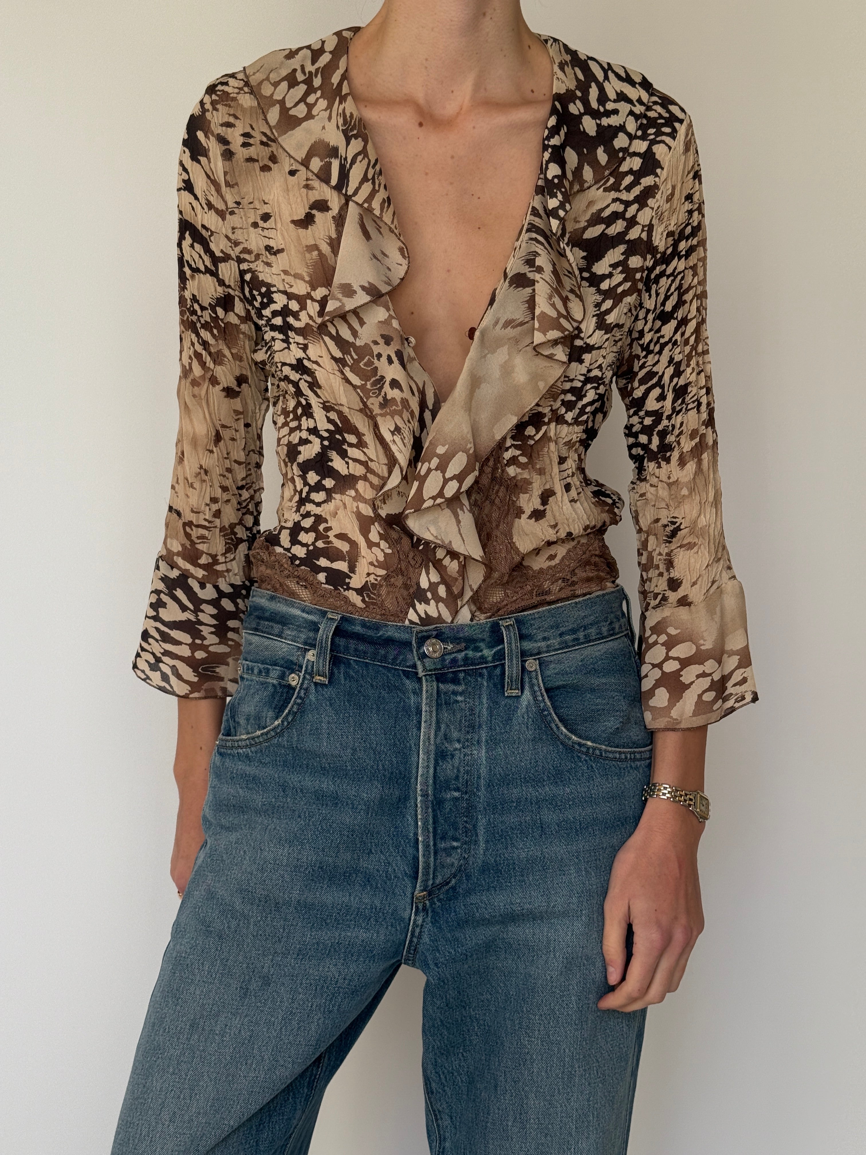 Vintage Sheer Ruffle Blouse 7019