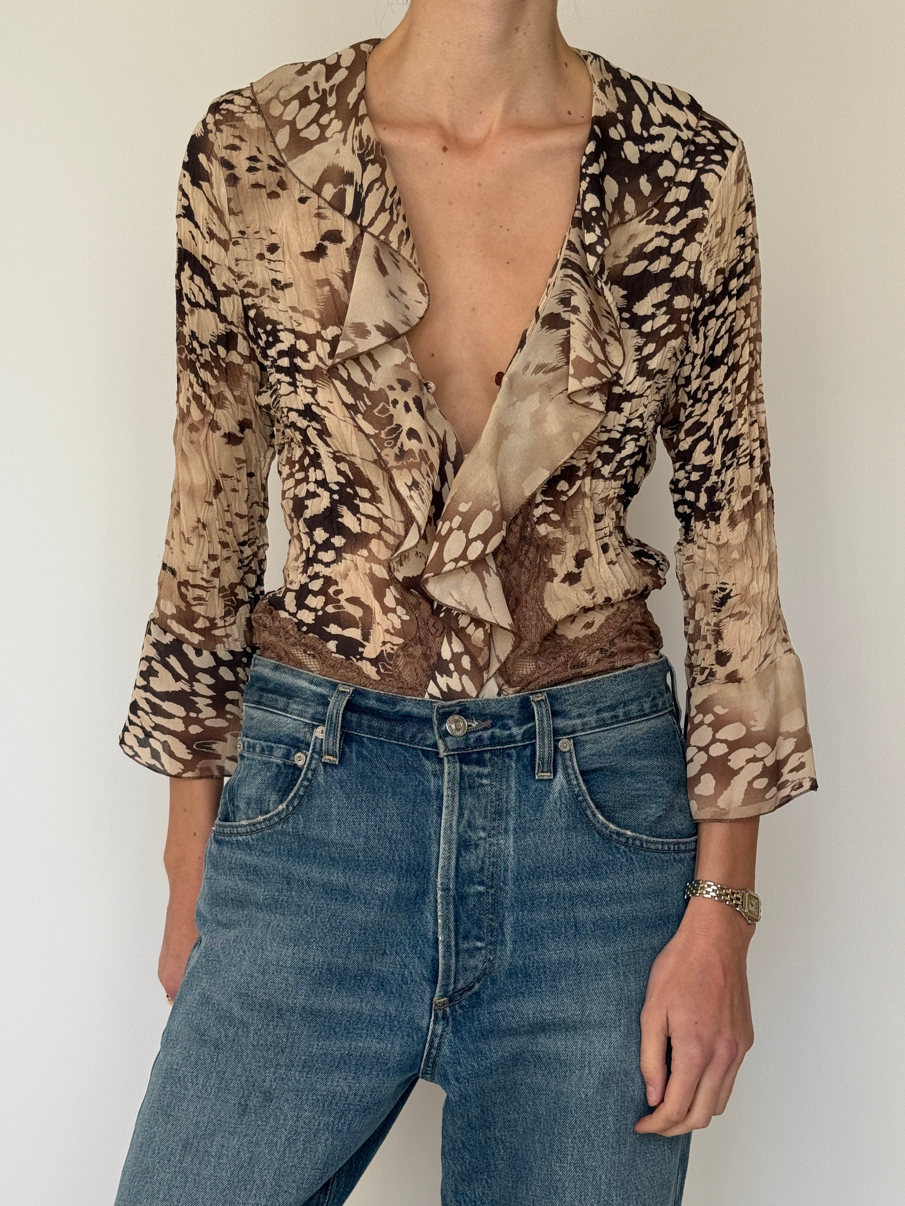 Vintage Sheer Ruffle Blouse 7019