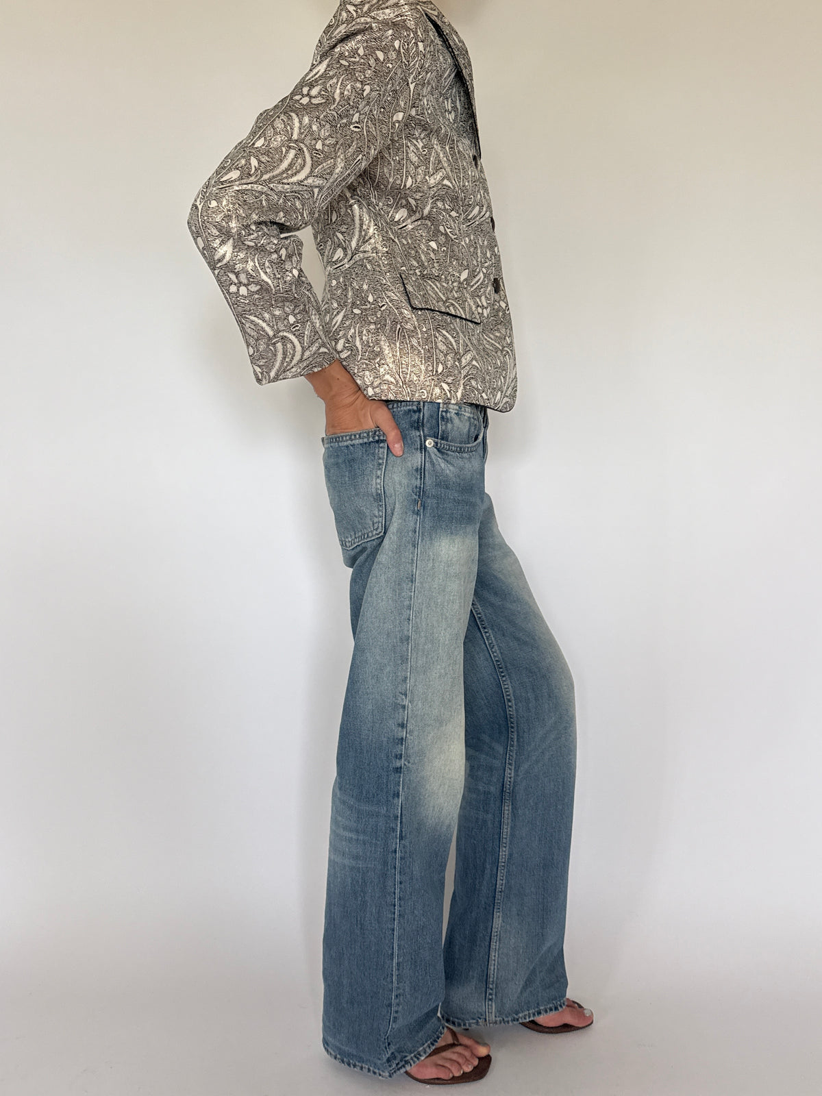 Vintage ivory and brown jacquard blazer side view