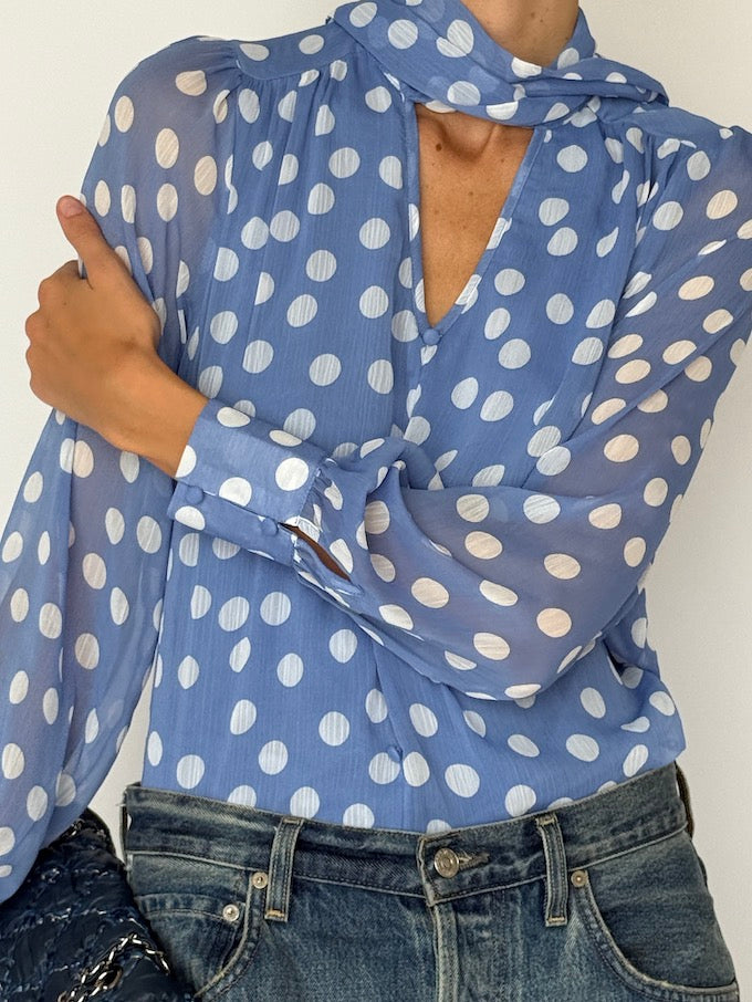 Vintage Polka-Dot Blouse with Scarf Tie 6493