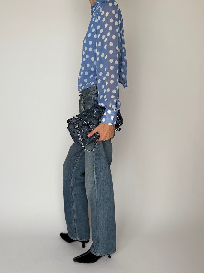 Vintage Polka-Dot Blouse with Scarf Tie 6493