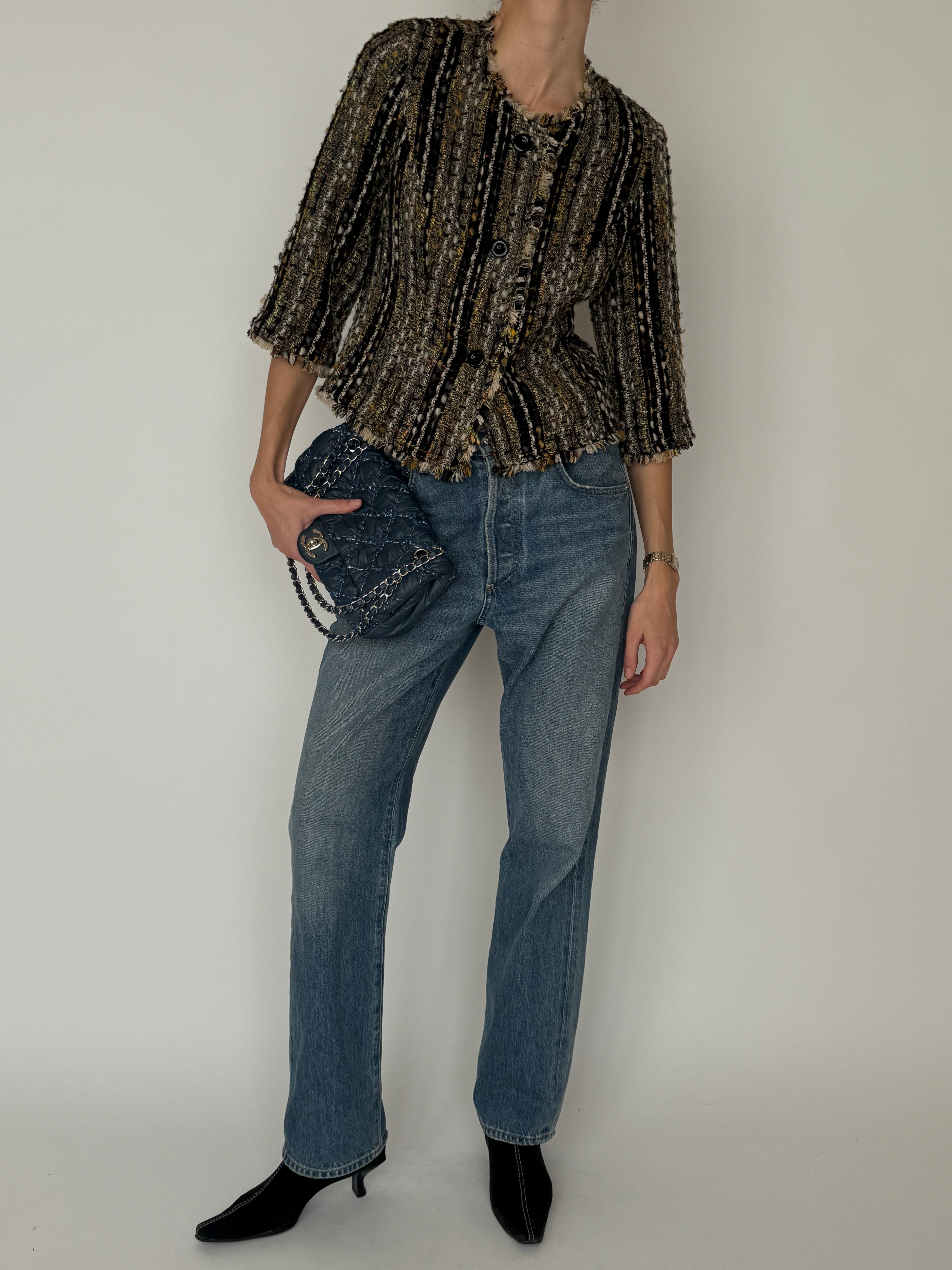 Vintage tweed cropped jacket multi front view