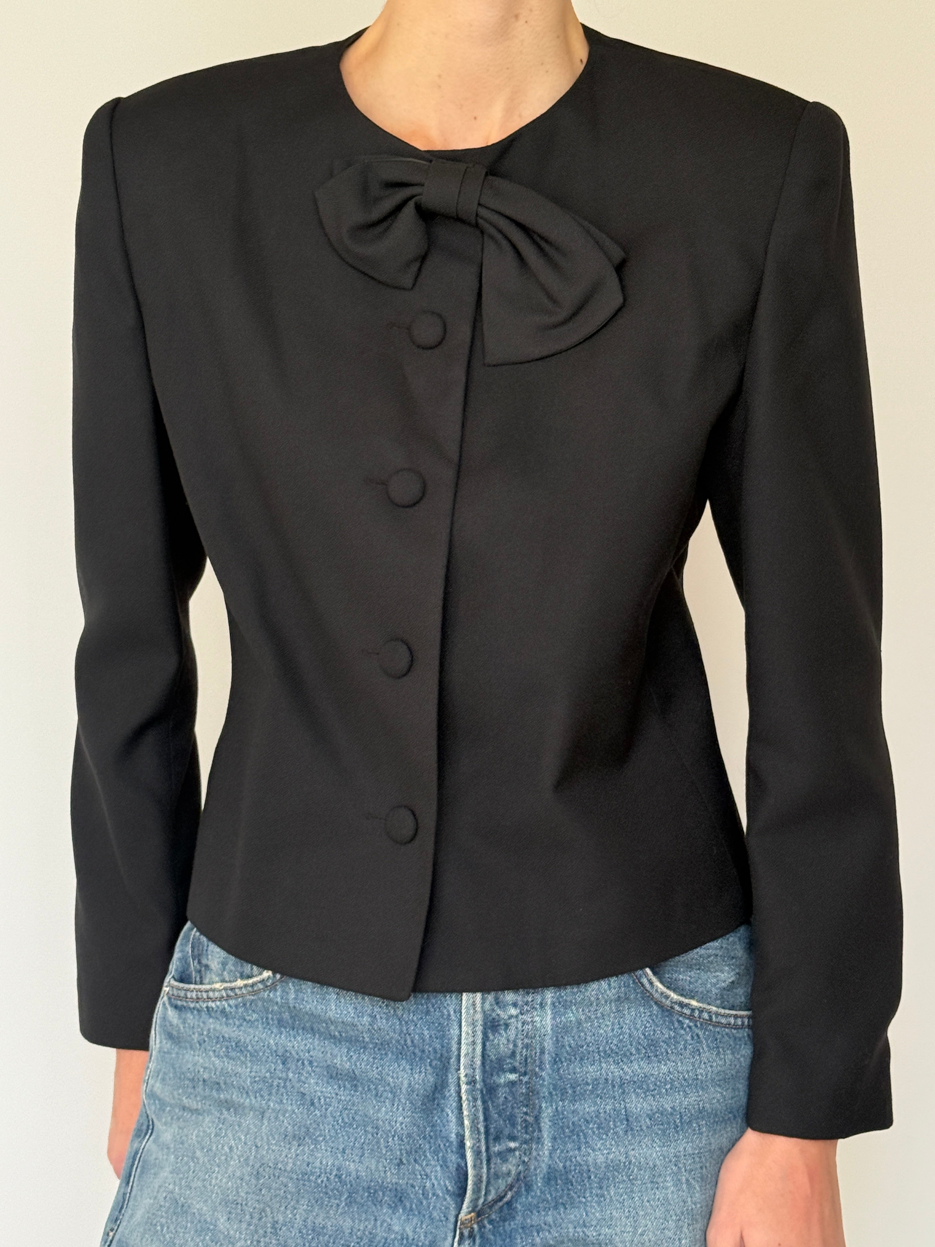 Vintage Bow Detail Blazer Black 7020