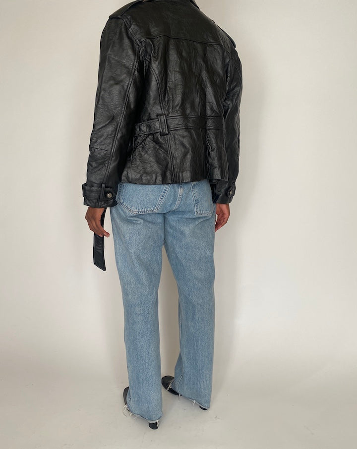 VINTAGE BLACK SHORT LEATHER JACKET 4054