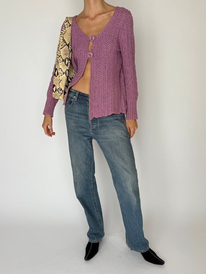 Vintage Open-Knit Cardigan Purple 6492