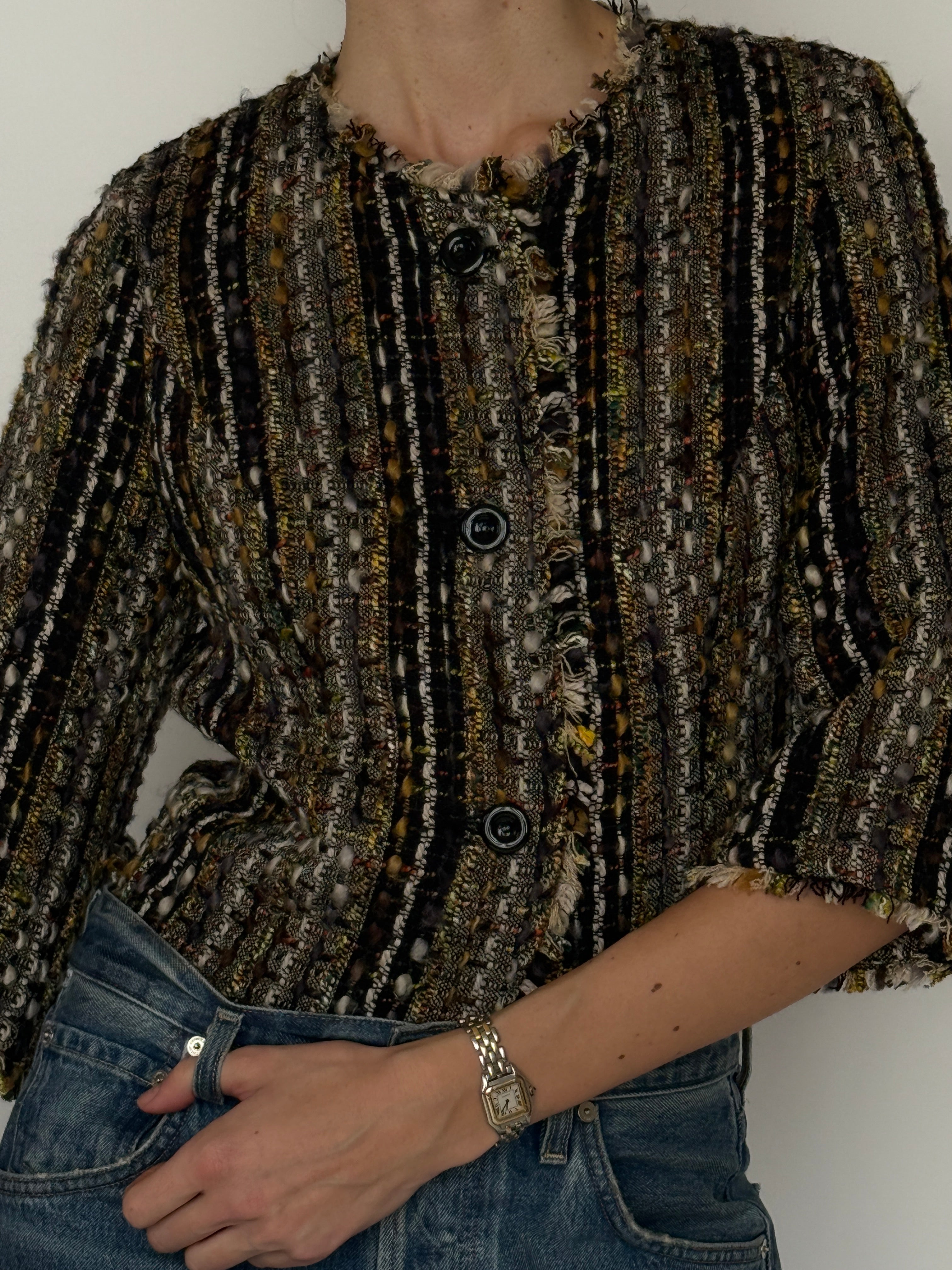 Vintage tweed jacket multi raw edge trim