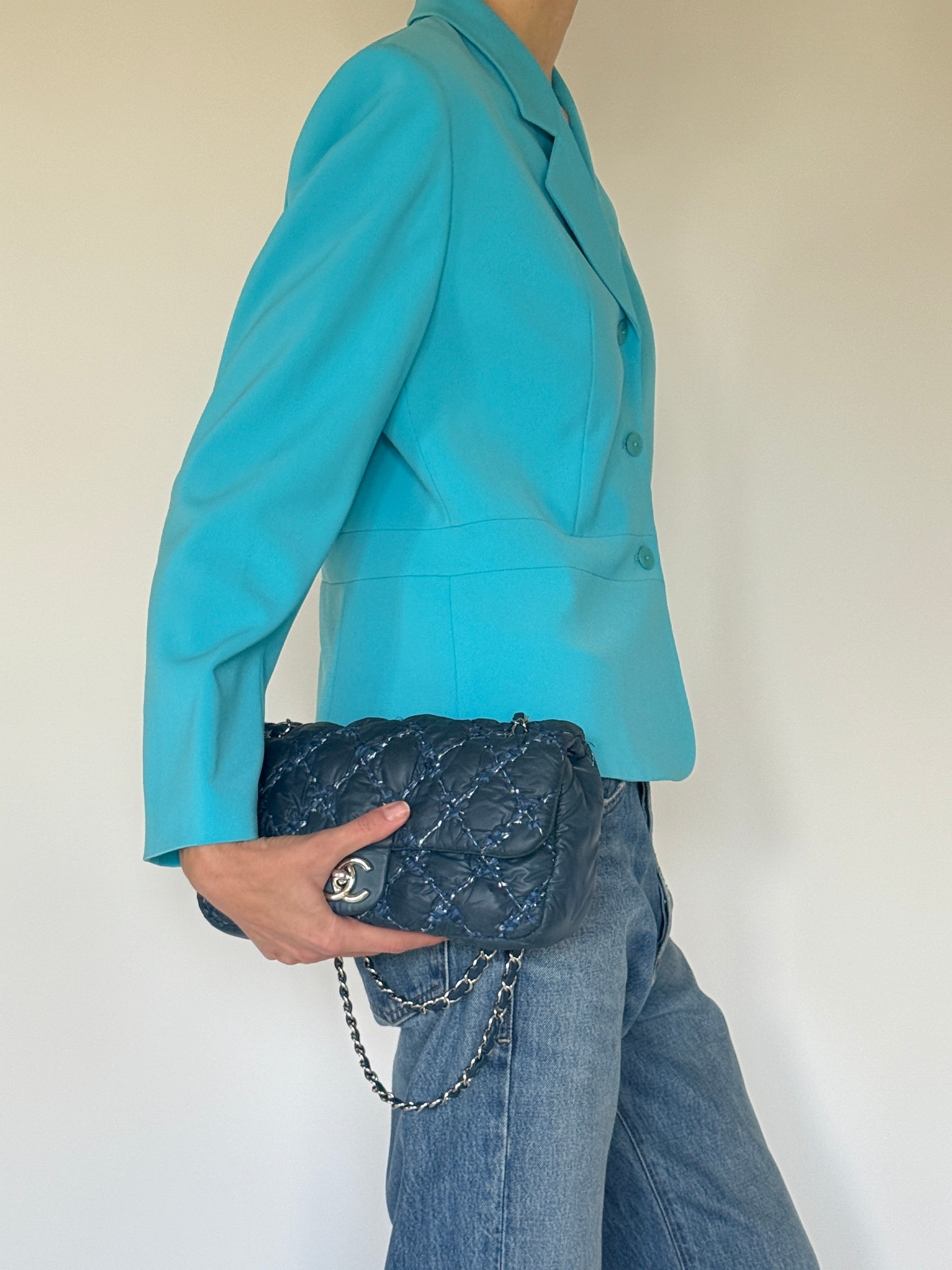 Vintage tailored two-button blazer side view turquoise