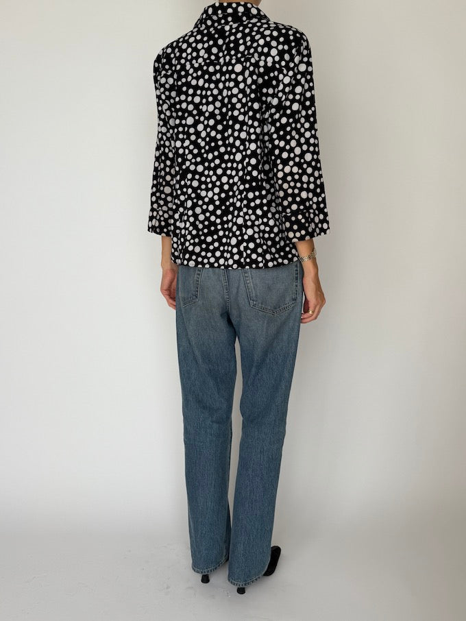 Vintage Polka Dot Button-Up Blouse 6491