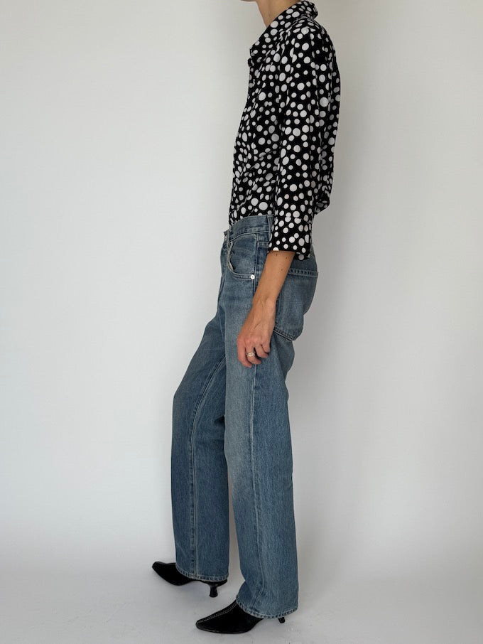 Vintage Polka Dot Button-Up Blouse 6491