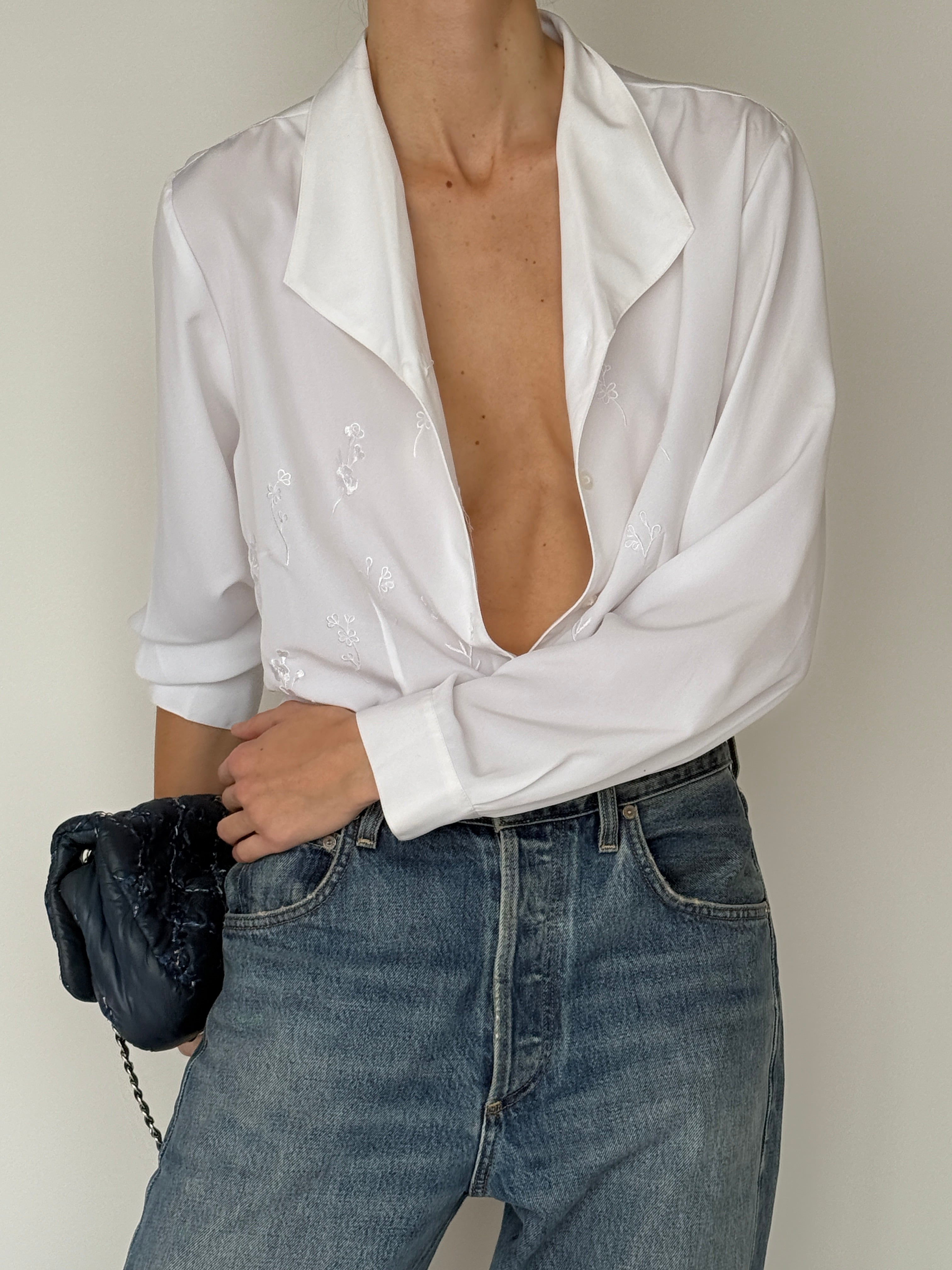 Vintage white embroidered sheer blouse sleeve detail