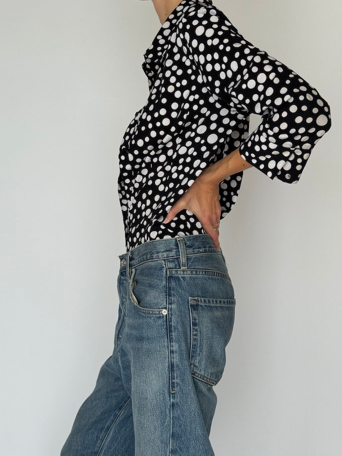 Vintage Polka Dot Button-Up Blouse 6491
