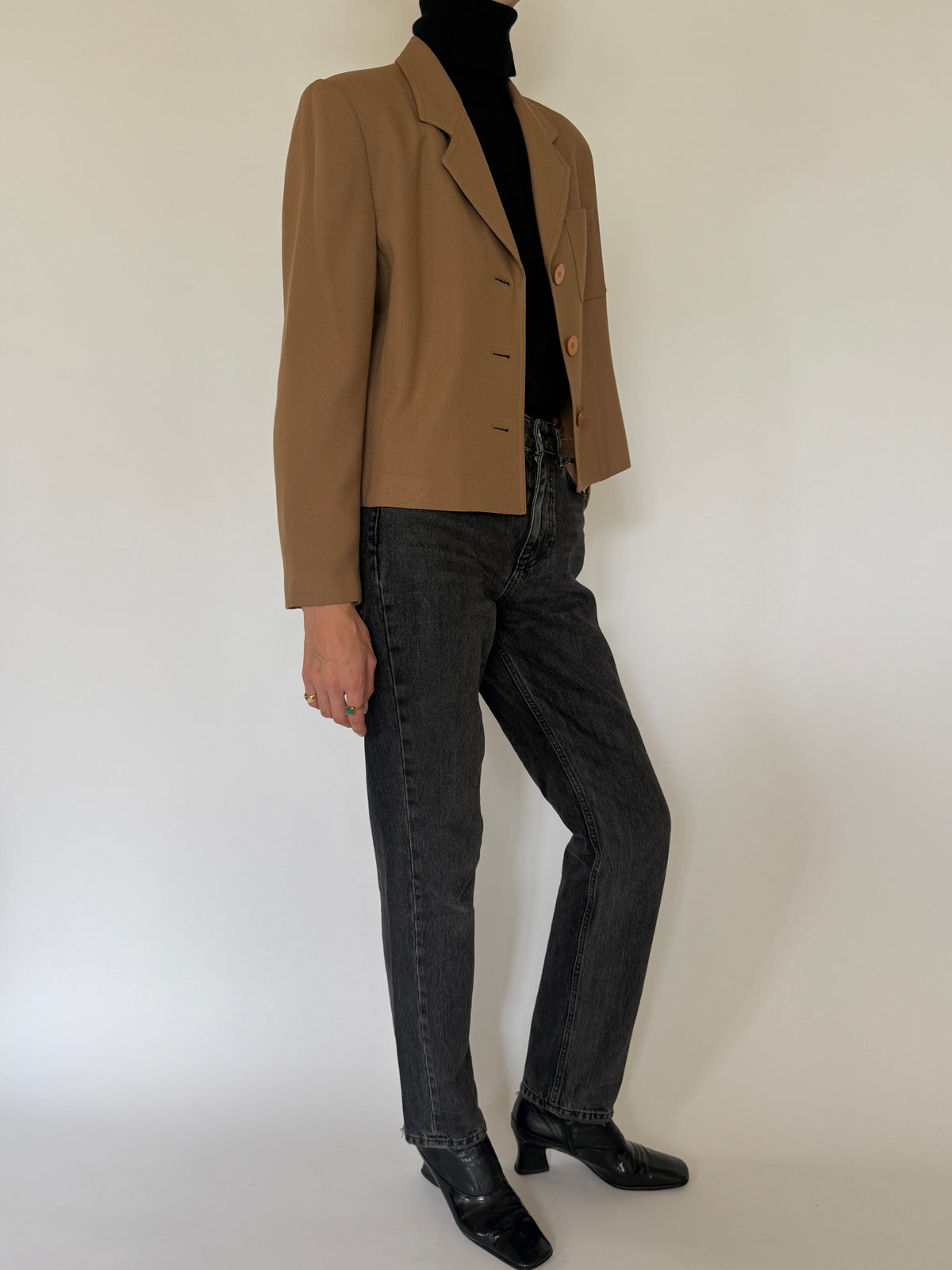 Vintage Cropped Blazer Brown 7651