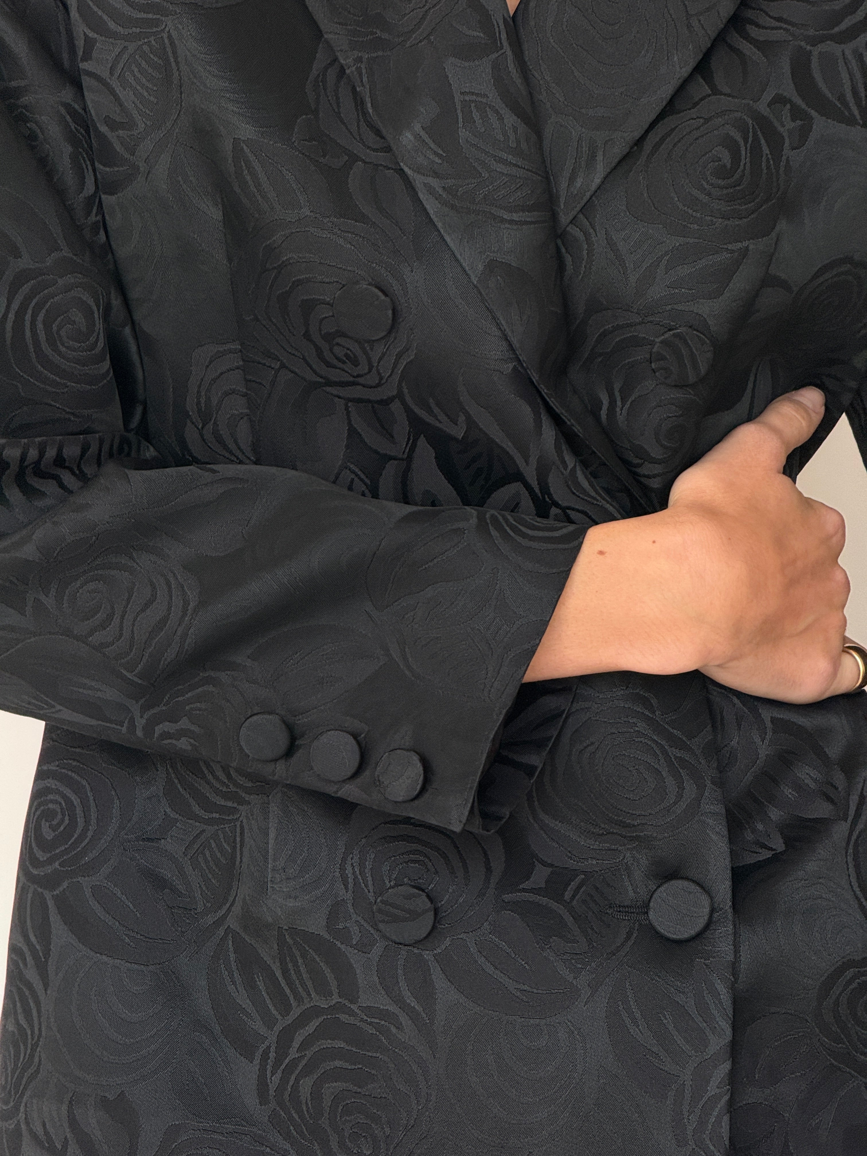 Vintage Floral Jacquard Blazer Black 7021