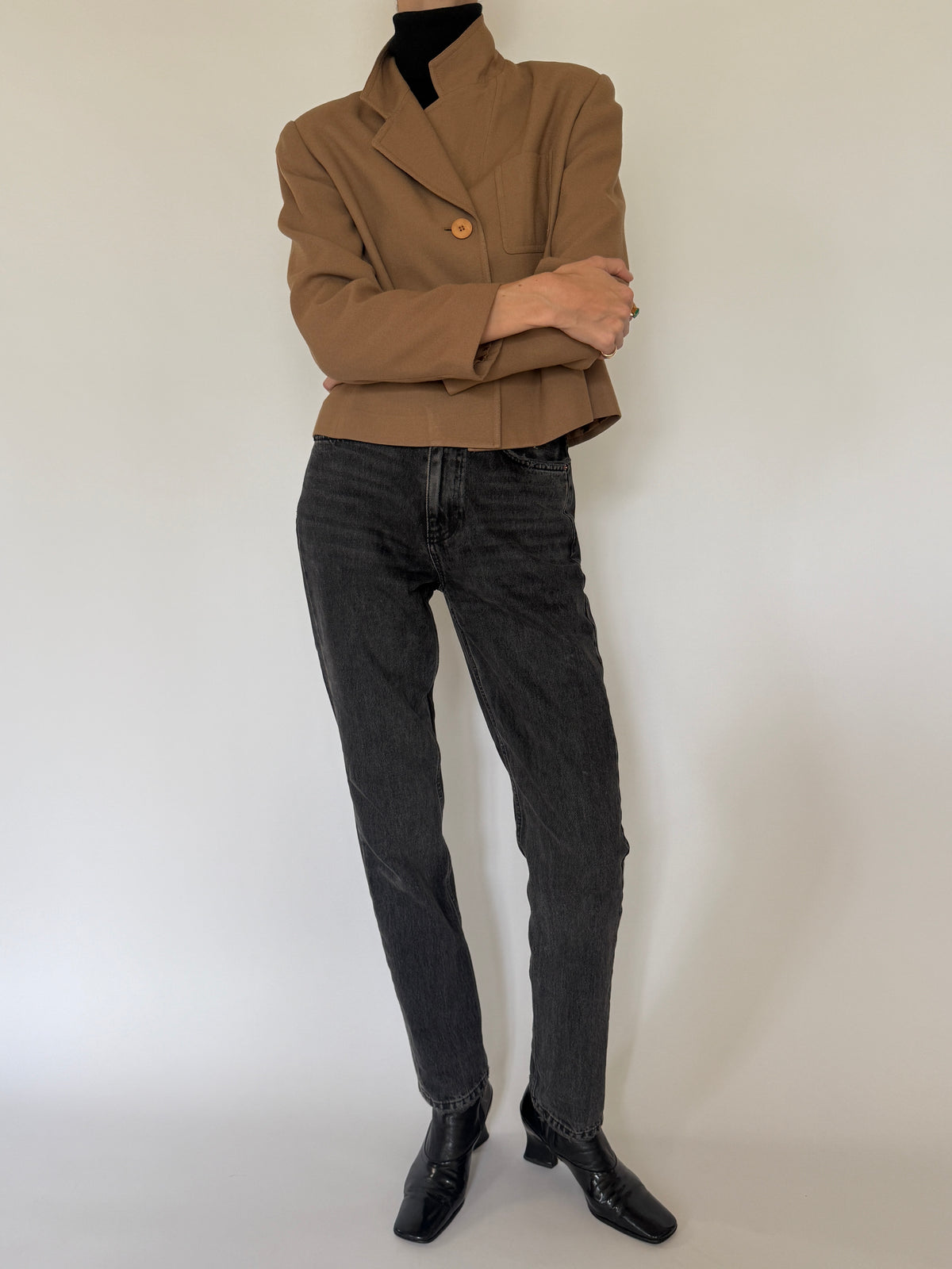 Vintage Cropped Blazer Brown 7651