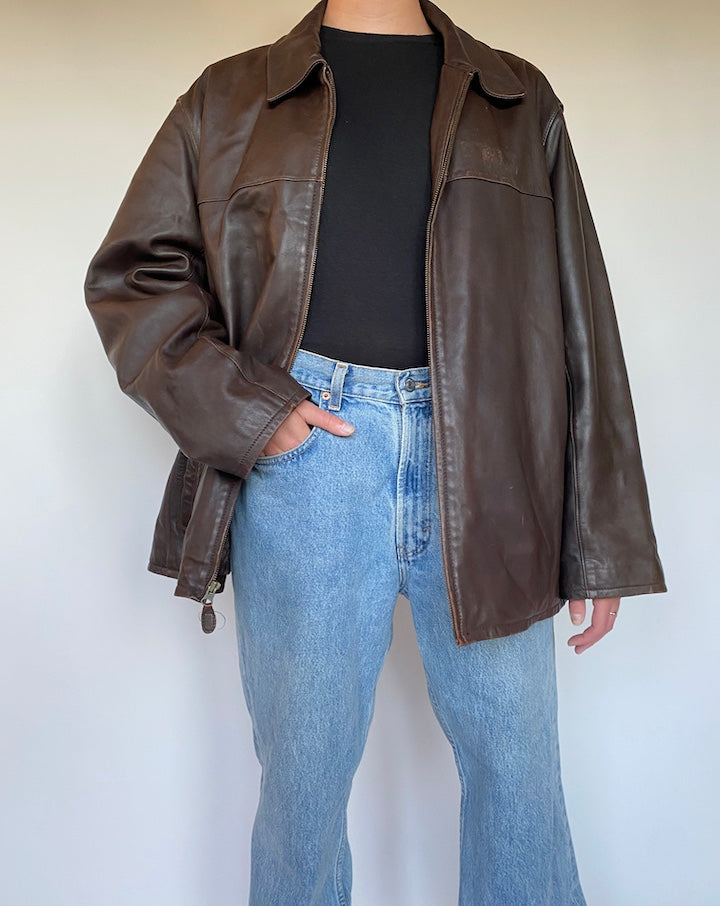 VINTAGE OVERSIZED BROWN LEATHER JACKET 3069