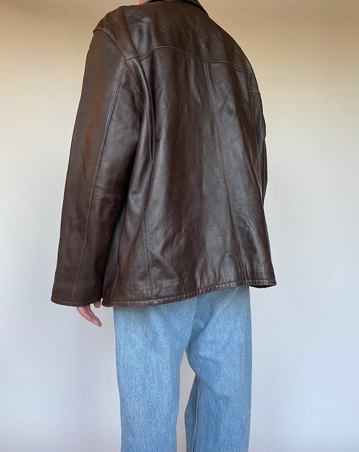VINTAGE OVERSIZED BROWN LEATHER JACKET 3069