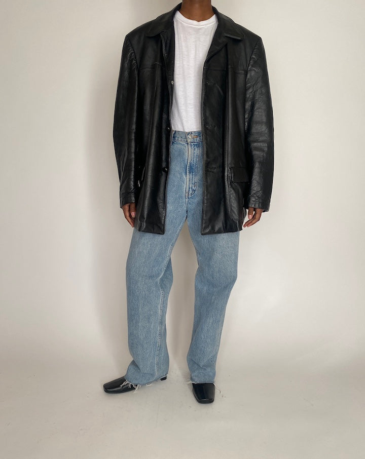 VINTAGE OVERSIZED BLACK LEATHER JACKET 4061