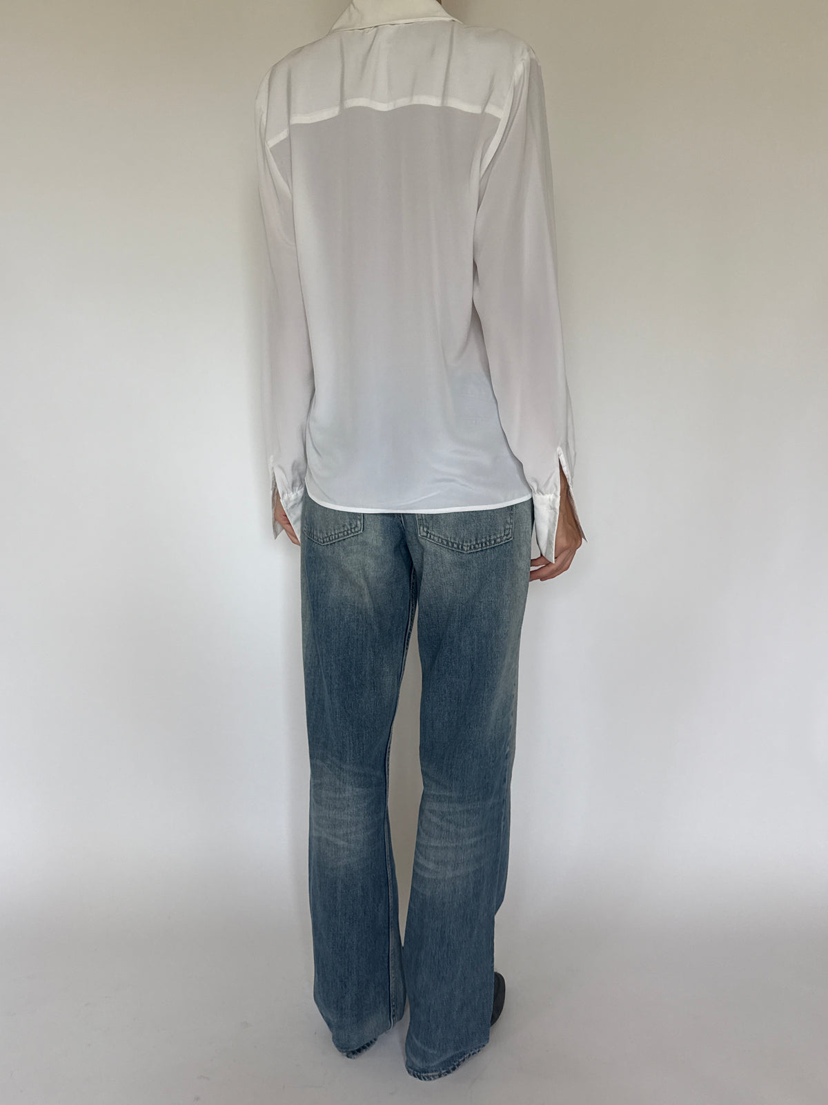 Vintage white pleated sheer blouse back view