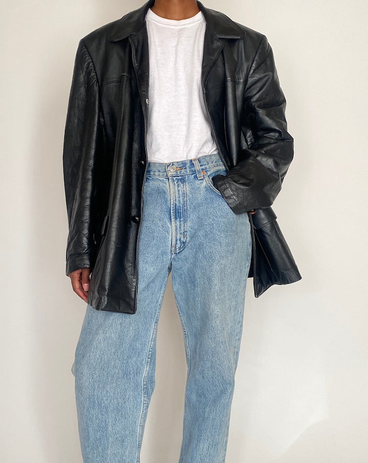 VINTAGE OVERSIZED BLACK LEATHER JACKET 4061