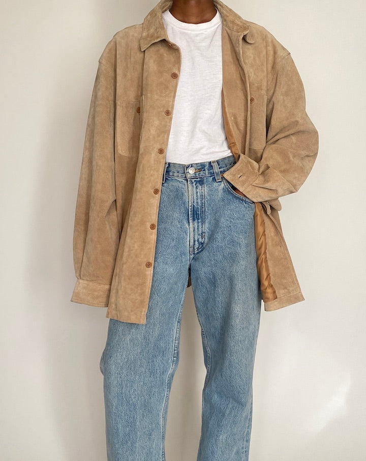 VINTAGE OVERSIZED BEIGE SUEDE LEATHER JACKET 4062