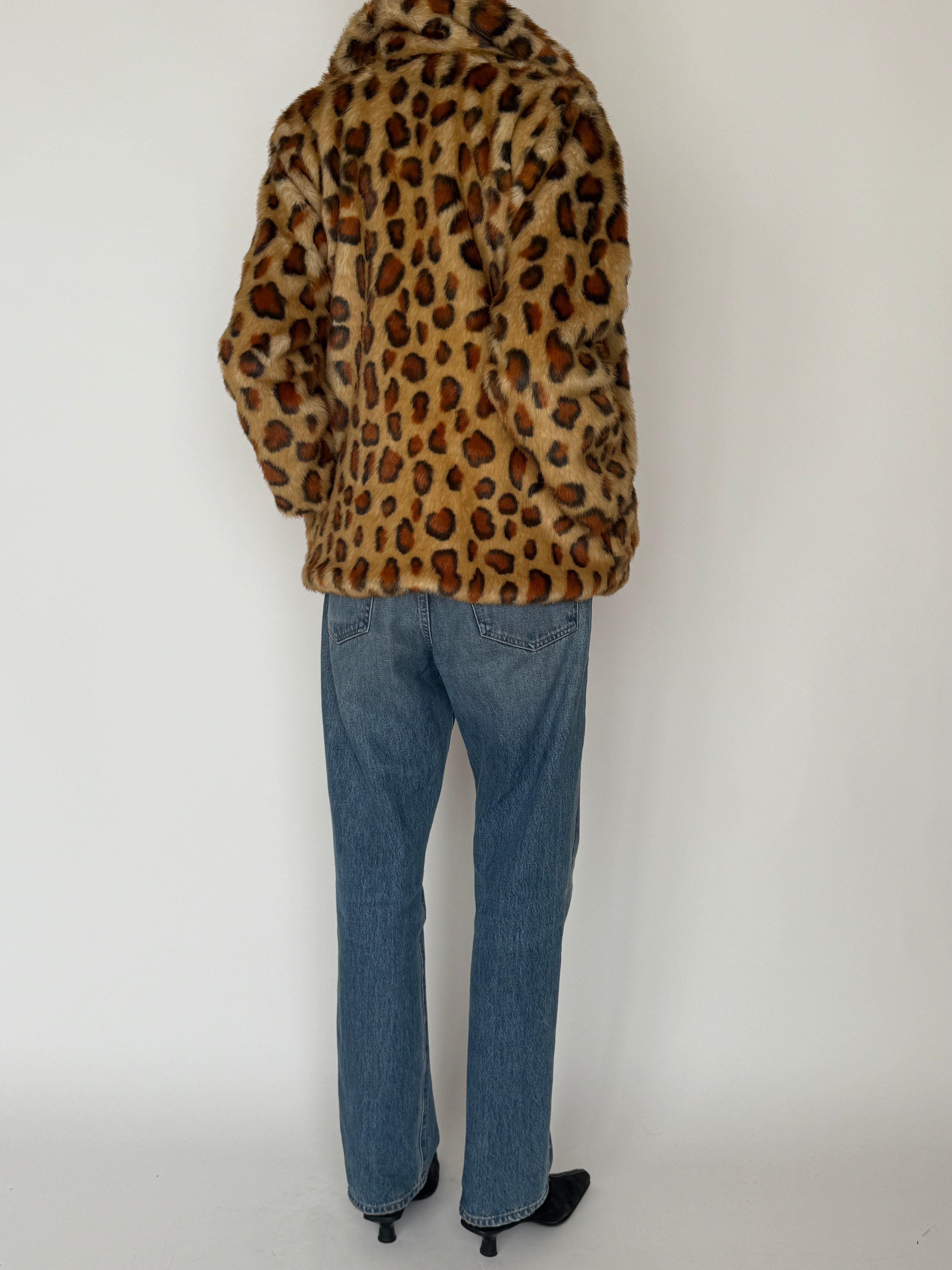 Vintage leopard faux fur jacket back view