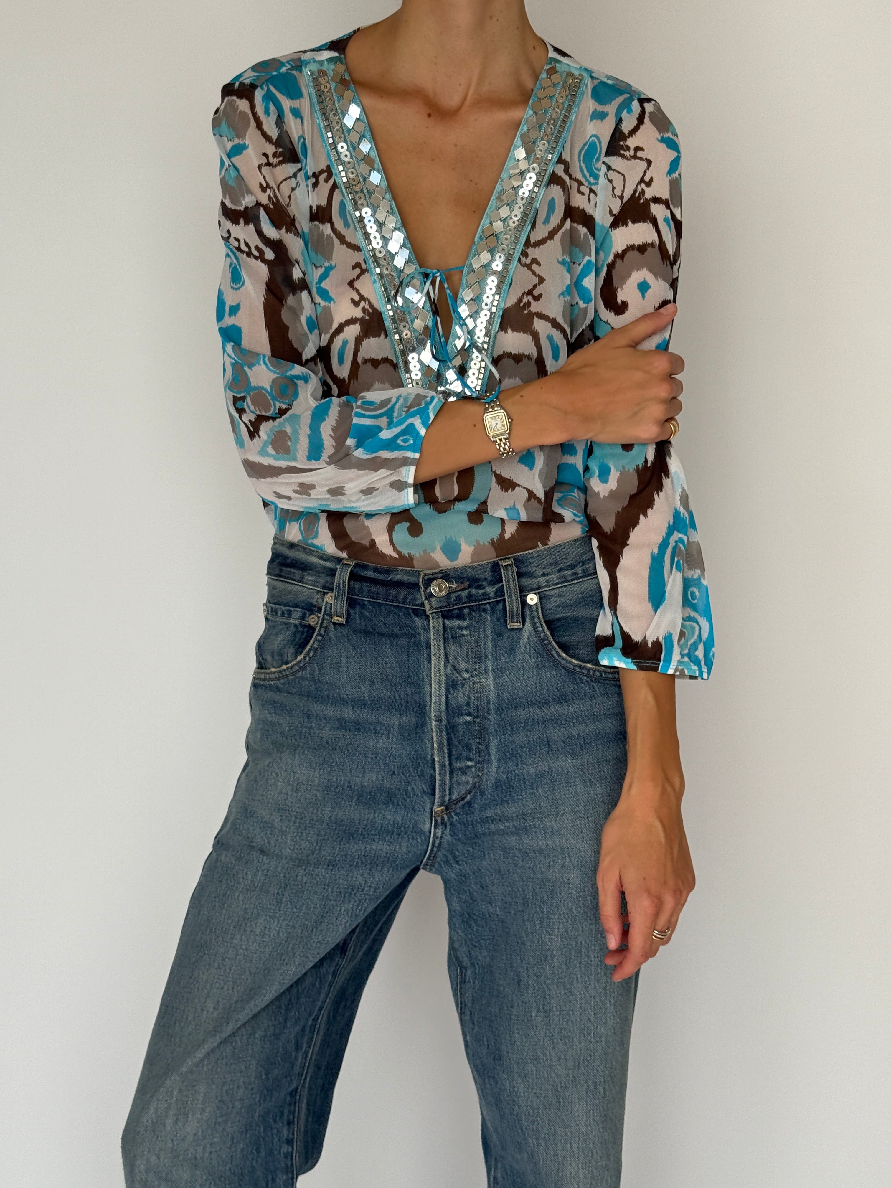 Vintage Sheer Sequin Blouse