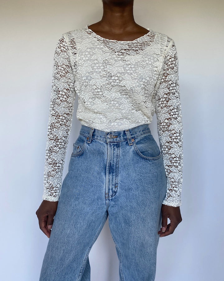VINTAGE CREAM LACE TOP 3543