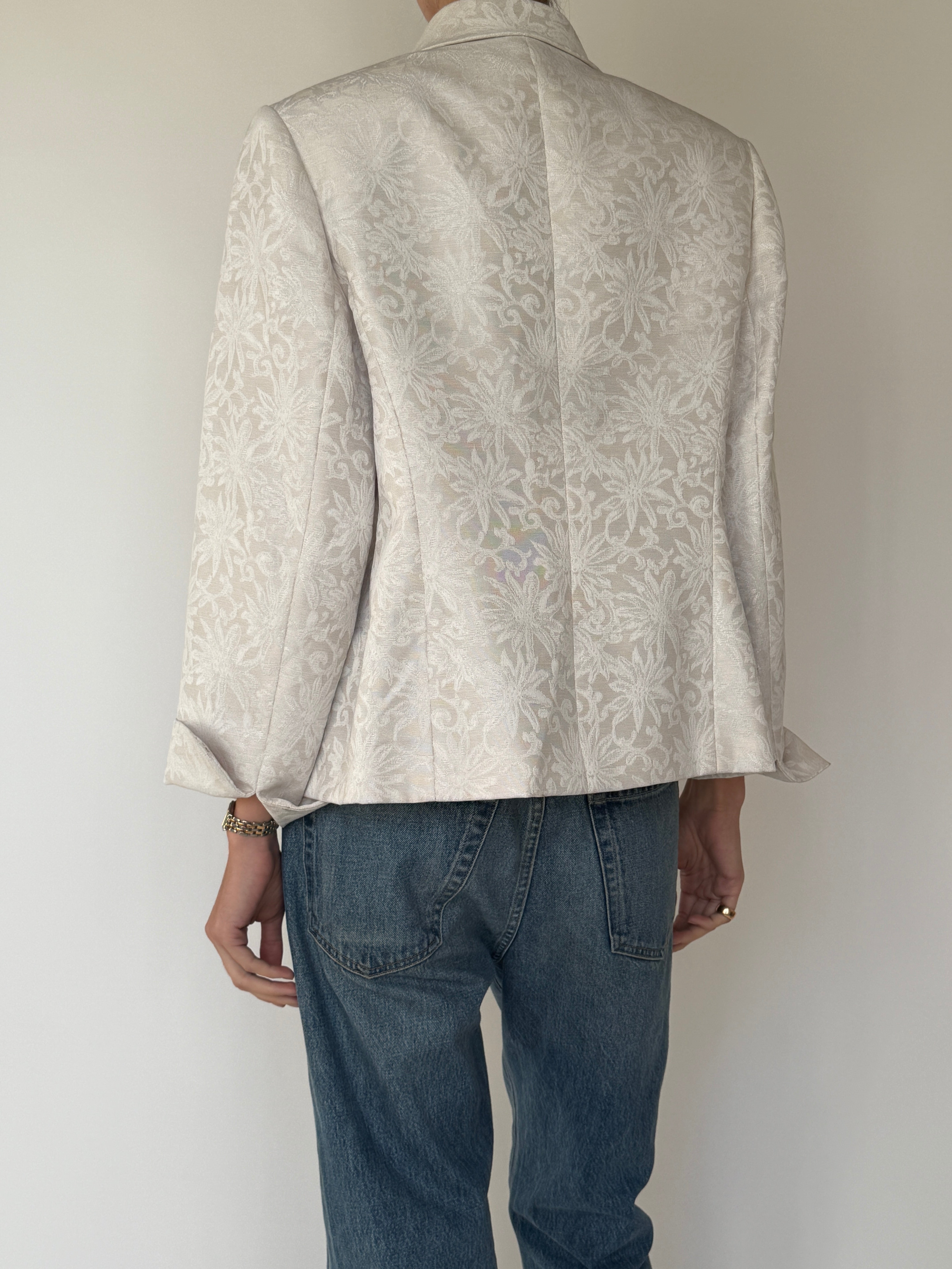 Vintage Ivory Jacquard Wrap Blazer 7023