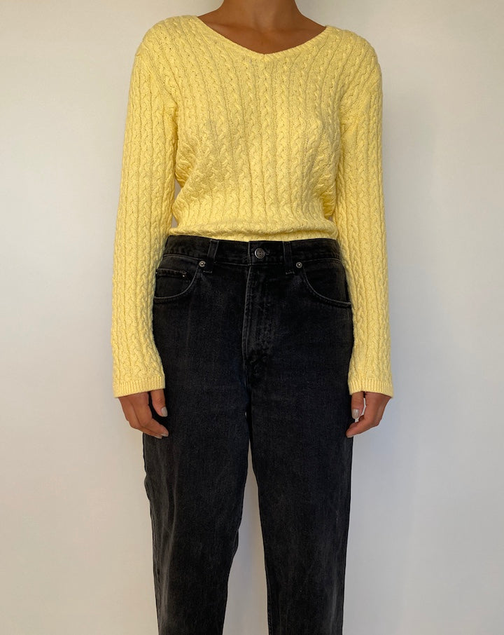 VINTAGE V-NECK BRADED LONG SLEEVE KNIT 1821