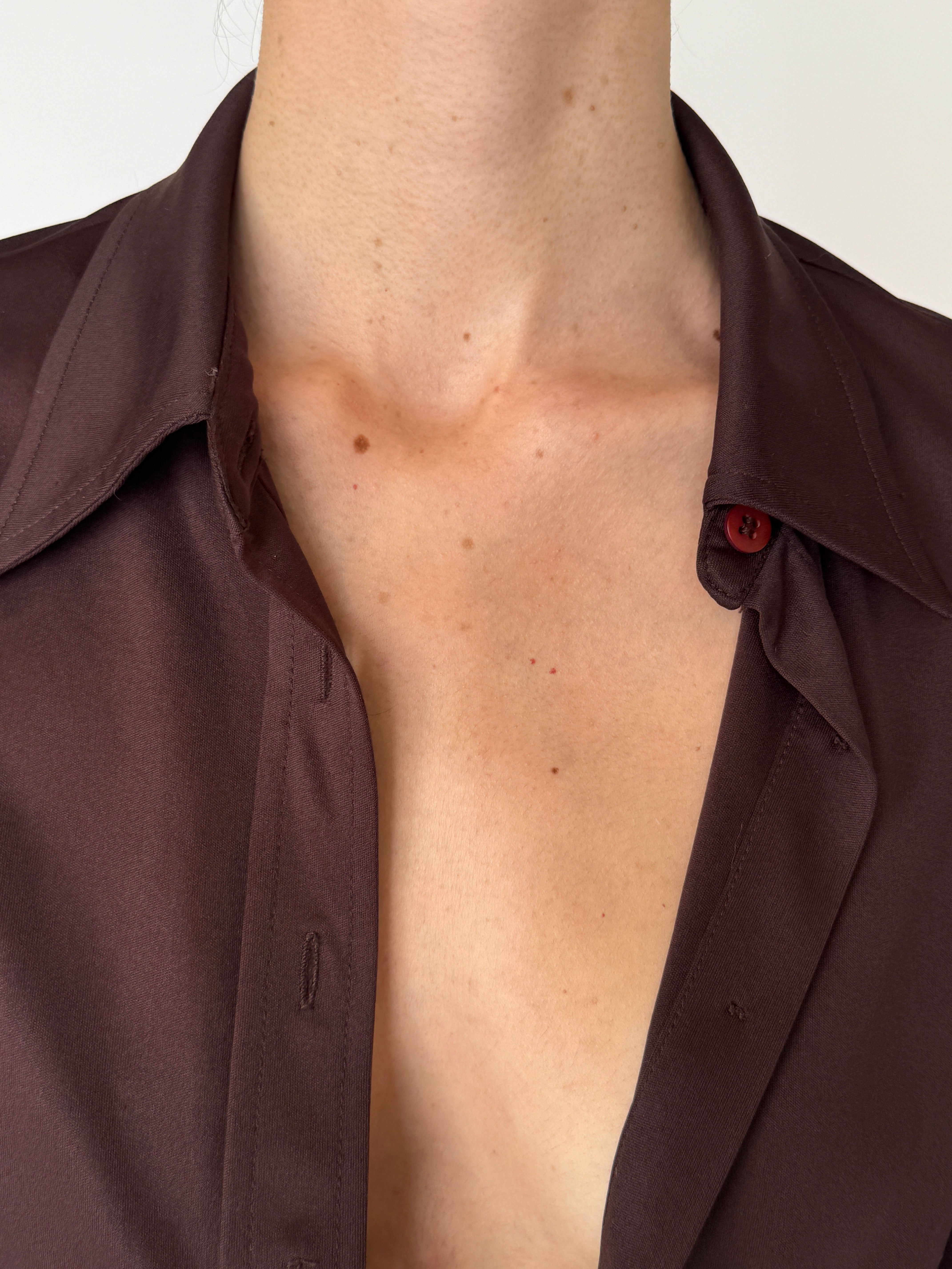 Vintage chocolate brown blouse collar detail