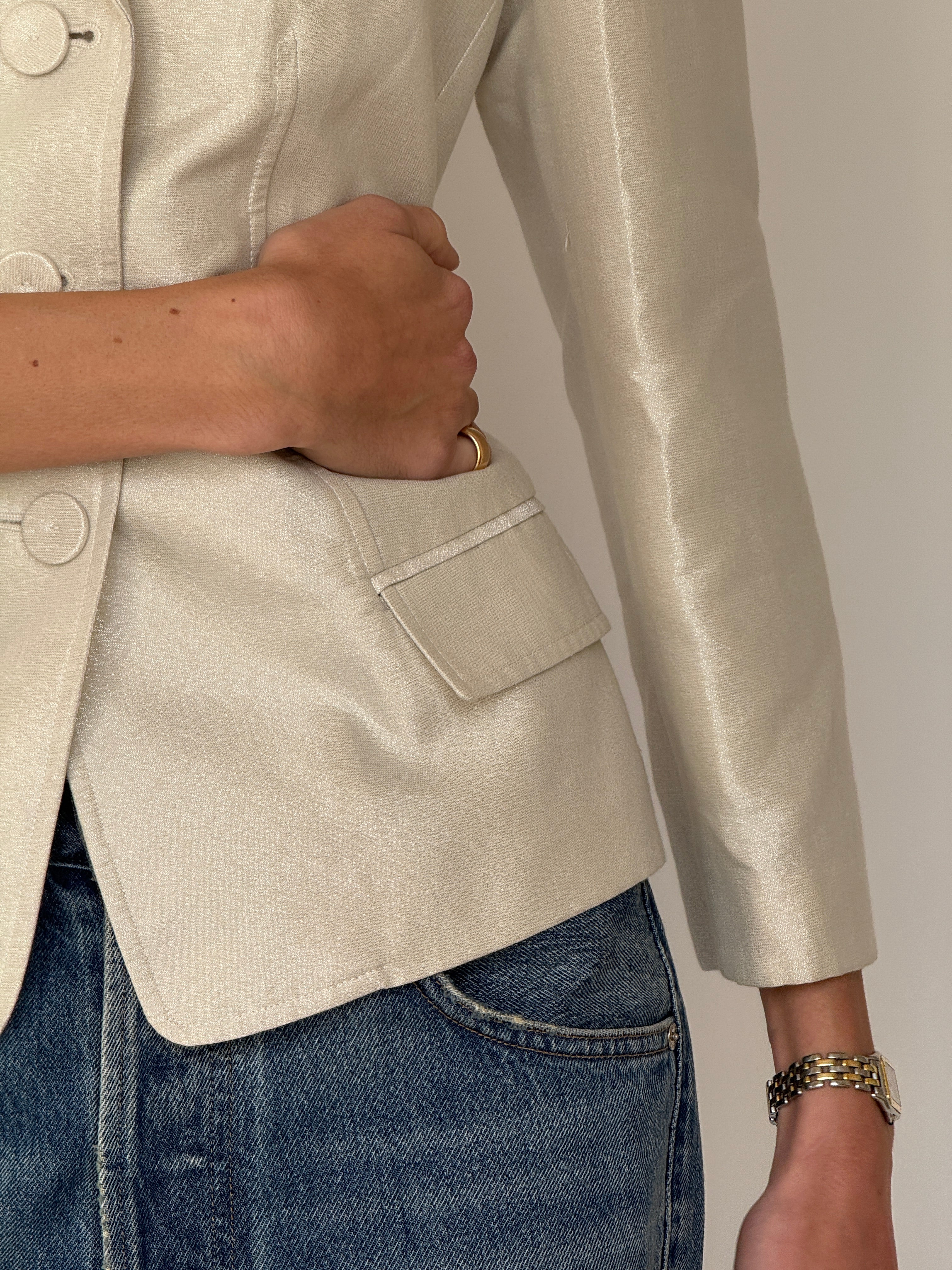 Vintage Ivory Satin Blazer 7025