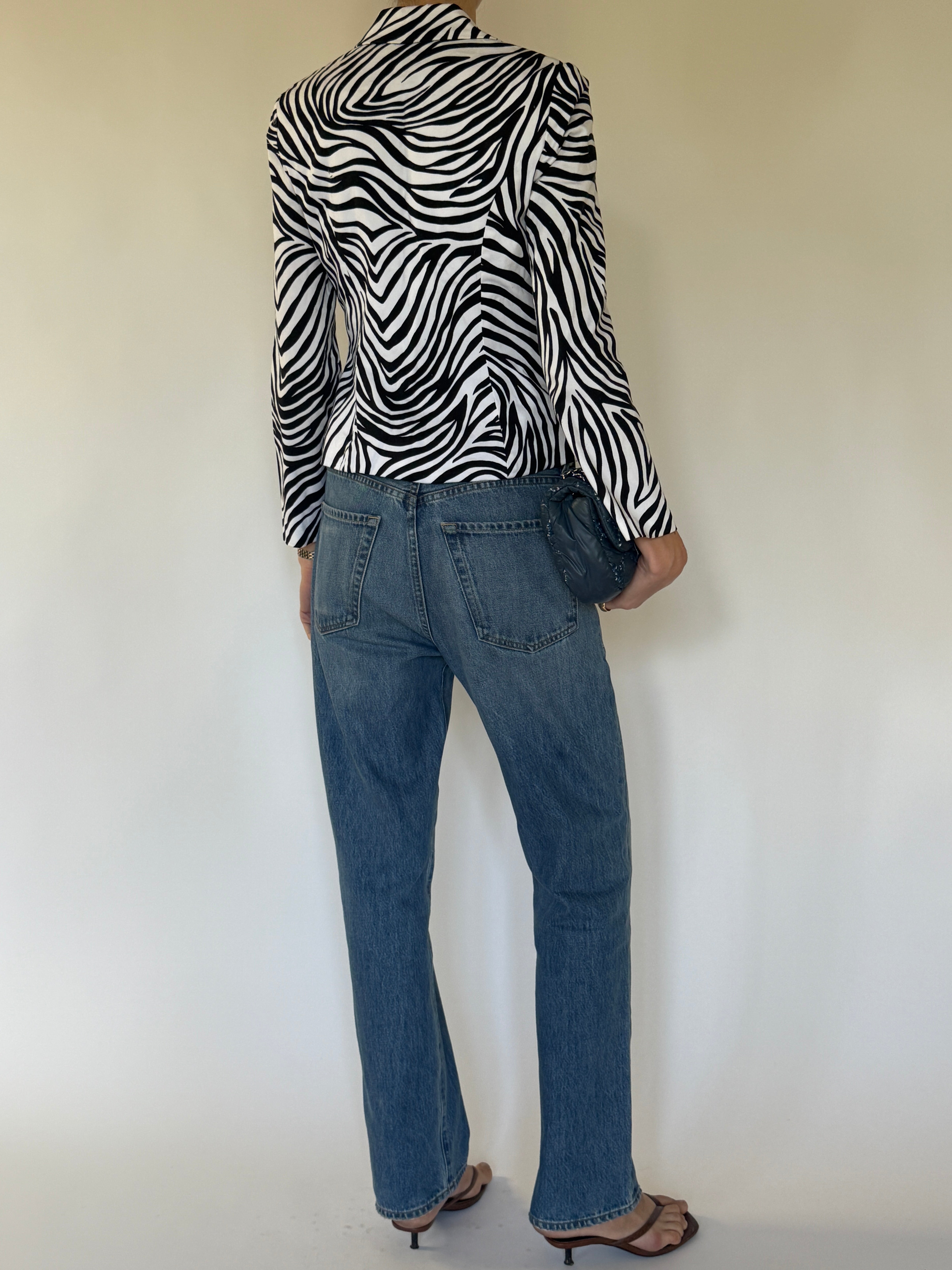 Vintage zebra print tailored blazer back view