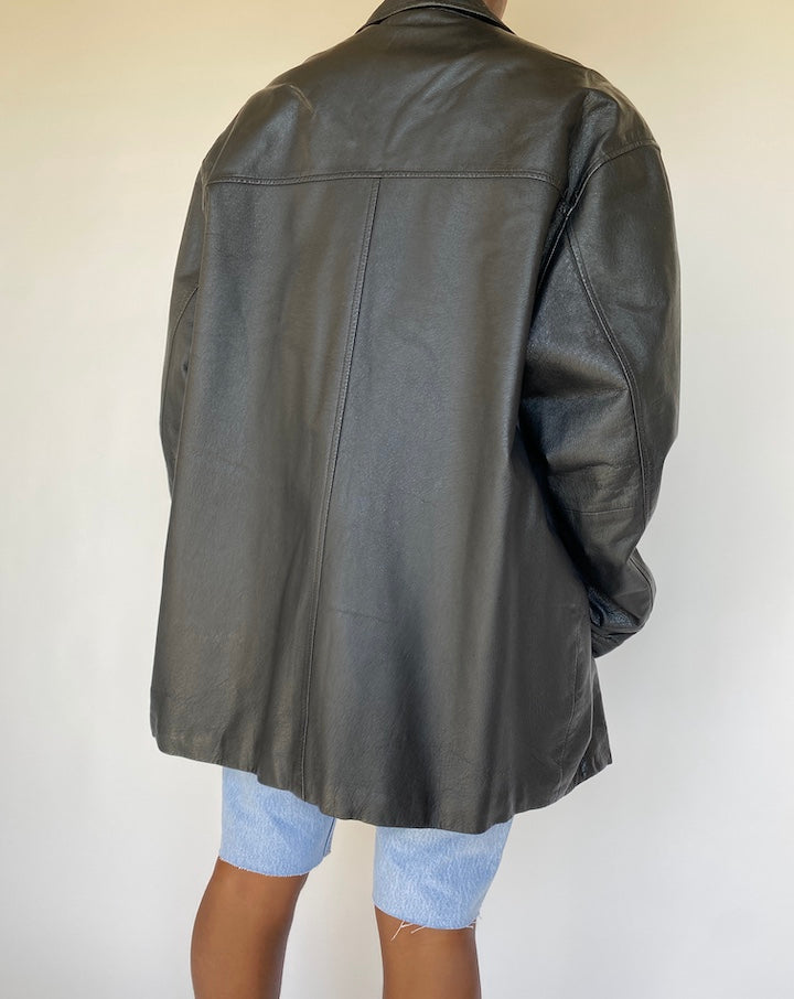 VINTAGE OVERSIZED BLACK LEATHER JACKET 1177